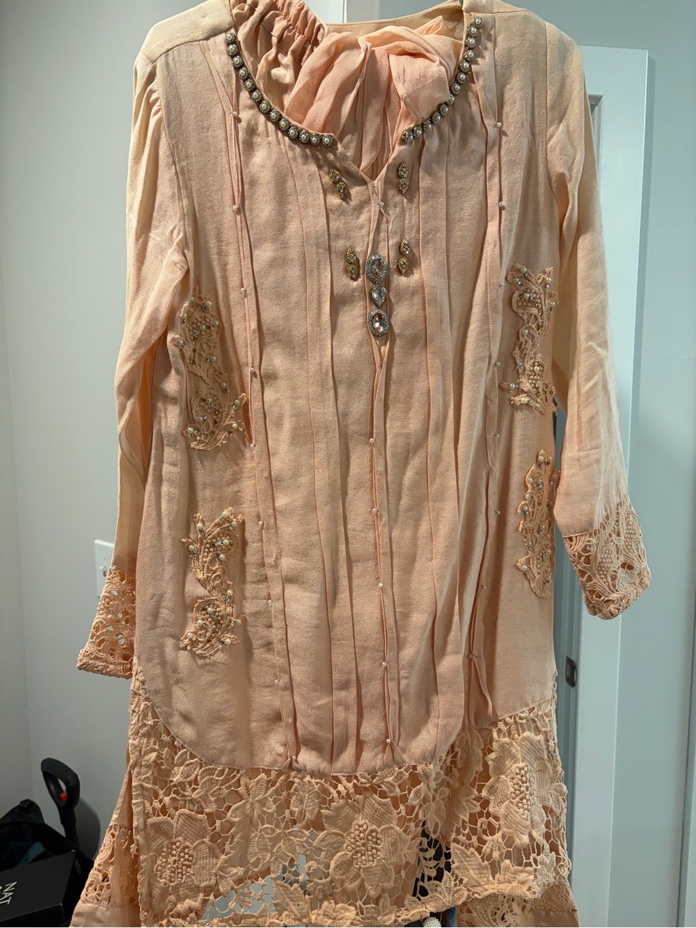 Peach Embroidered Lace Women's Shalwar Kurta
